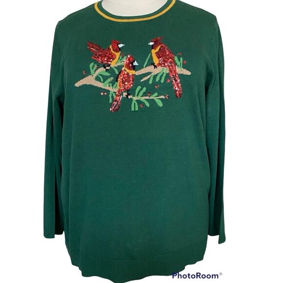 Kim Rogers Curvy Sequin Red Cardinal Sweater Holidays Sparkly Festive Christmas - Picture 1 of 7